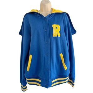 Riverdale Cheerleader Woman’s Sz L Blue & Yellow Varsity Snap Jacket Hoodie